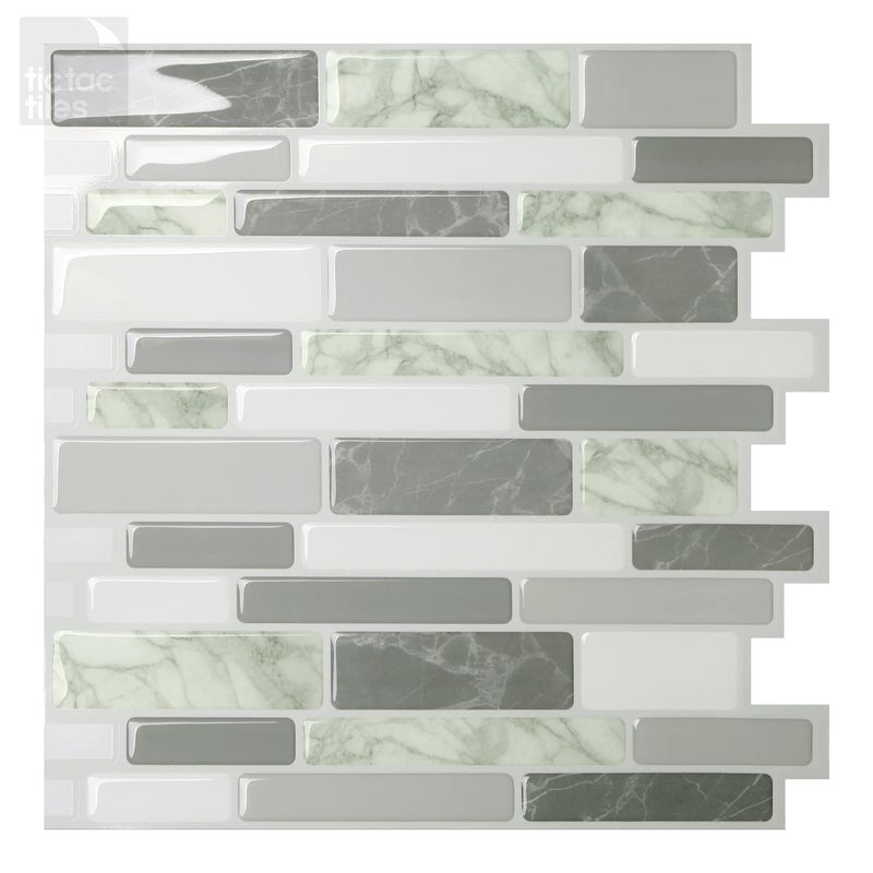 Tic Tac Tiles Peel and Stick Self Adhesive Removable Stick On Kitchen Backsplash Bathroom 3D Wall Sticker Wallpaper Tiles in Polito Designs (10 Sheets, Grigio) - Image 1